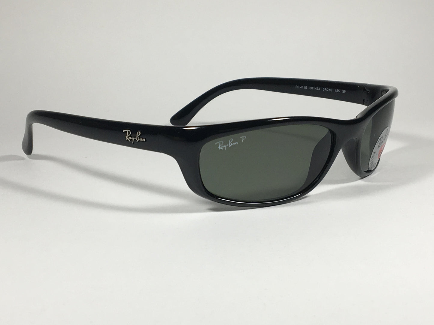 Ray-Ban Polarized Small Predator Active Lifestyle Sunglasses RB4115 601/9A Wrap Black Gloss Green Lens - Sunglasses