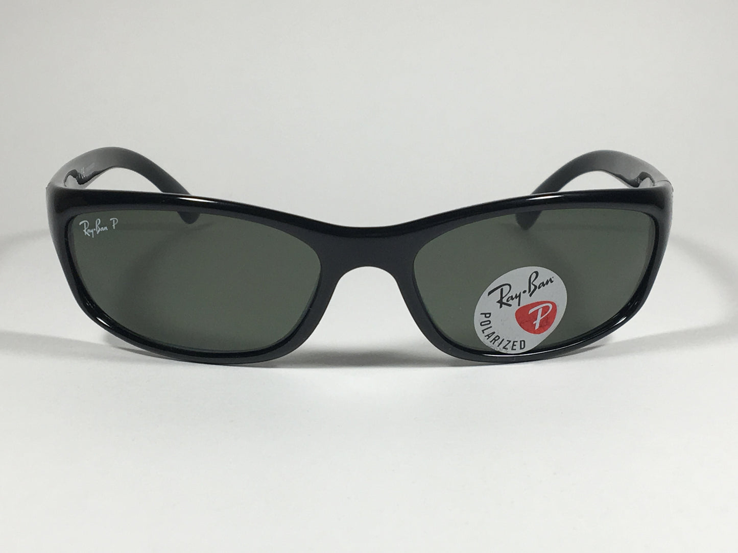 Ray-Ban Polarized Small Predator Active Lifestyle Sunglasses RB4115 601/9A Wrap Black Gloss Green Lens - Sunglasses