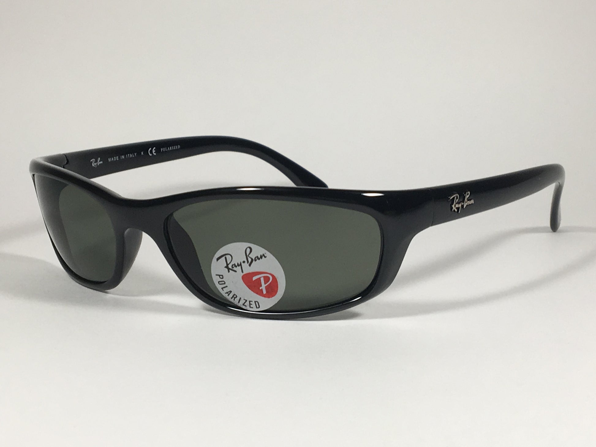 Ray-Ban Polarized Small Predator Active Lifestyle Sunglasses RB4115 601/9A Wrap Black Gloss Green Lens - Sunglasses