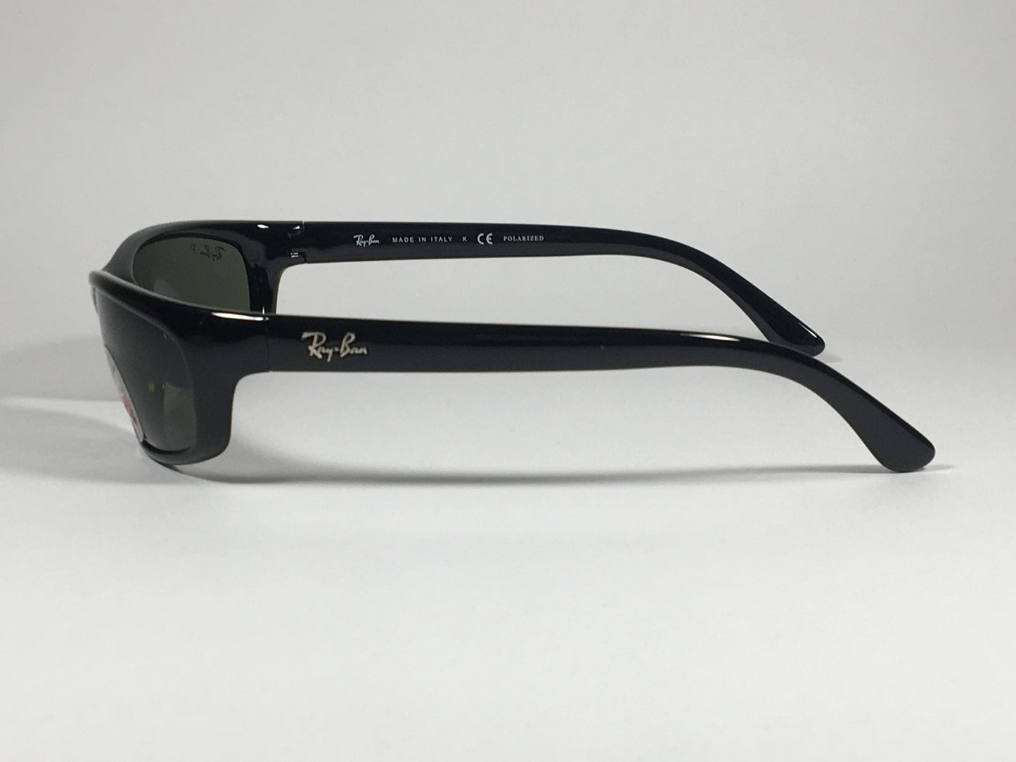 Ray-Ban Polarized Small Predator Active Lifestyle Sunglasses RB4115 601/9A Wrap Black Gloss Green Lens - Sunglasses