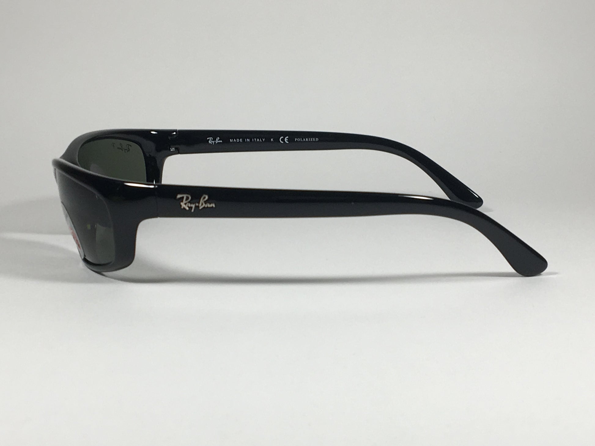 Ray-Ban Polarized Small Predator Active Lifestyle Sunglasses RB4115 601/9A Wrap Black Gloss Green Lens - Sunglasses