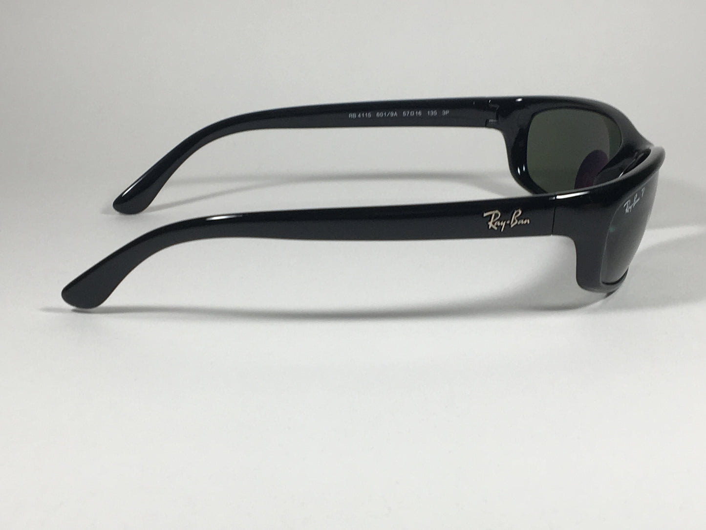Ray-Ban Polarized Small Predator Active Lifestyle Sunglasses RB4115 601/9A Wrap Black Gloss Green Lens - Sunglasses