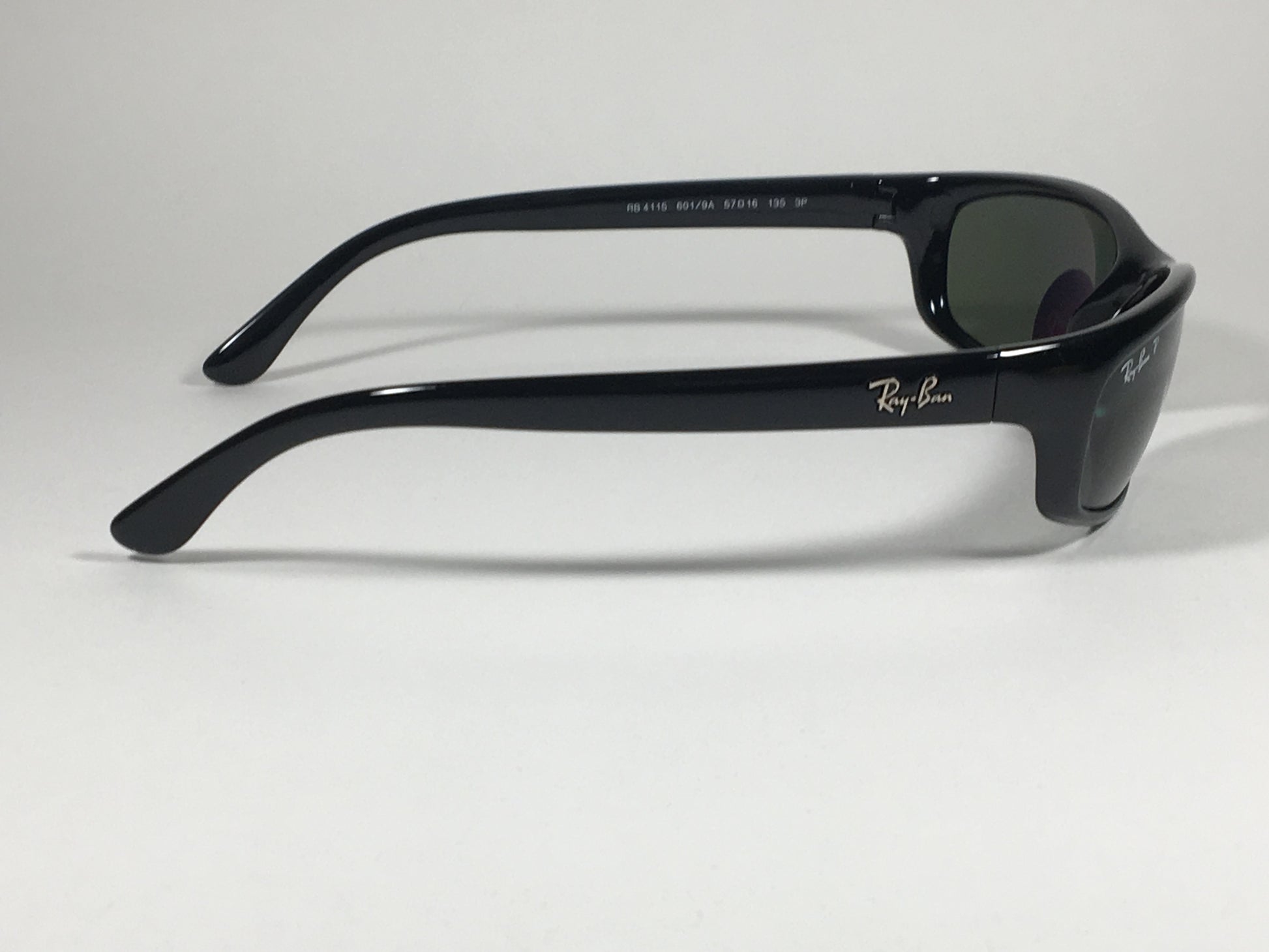 Ray-Ban Polarized Small Predator Active Lifestyle Sunglasses RB4115 601/9A Wrap Black Gloss Green Lens - Sunglasses