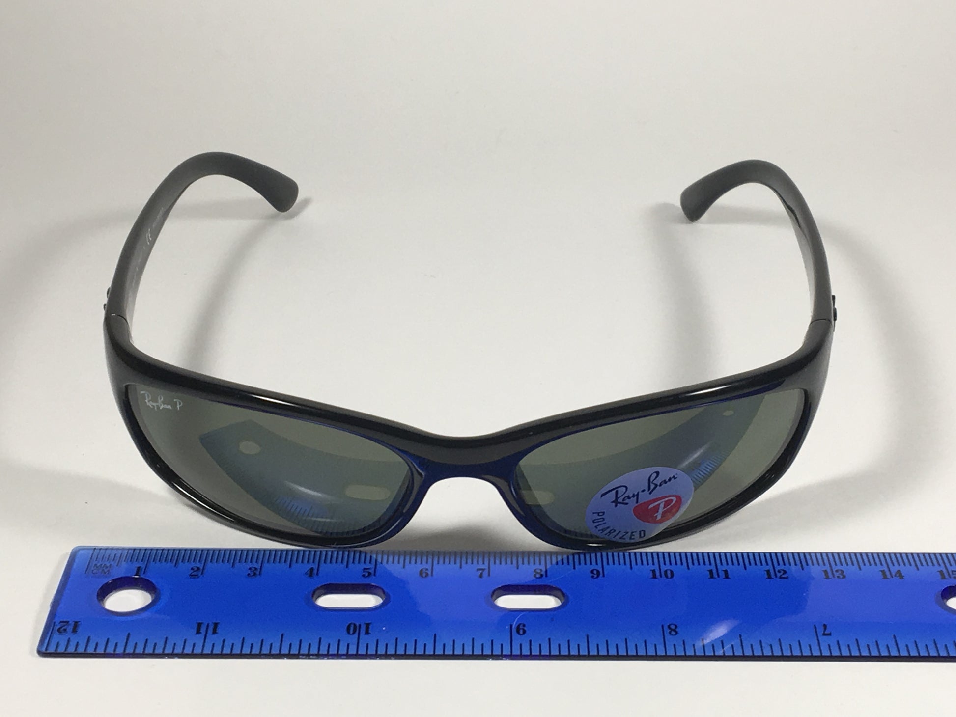 Ray-Ban Polarized Small Predator Active Lifestyle Sunglasses RB4115 601/9A Wrap Black Gloss Green Lens - Sunglasses