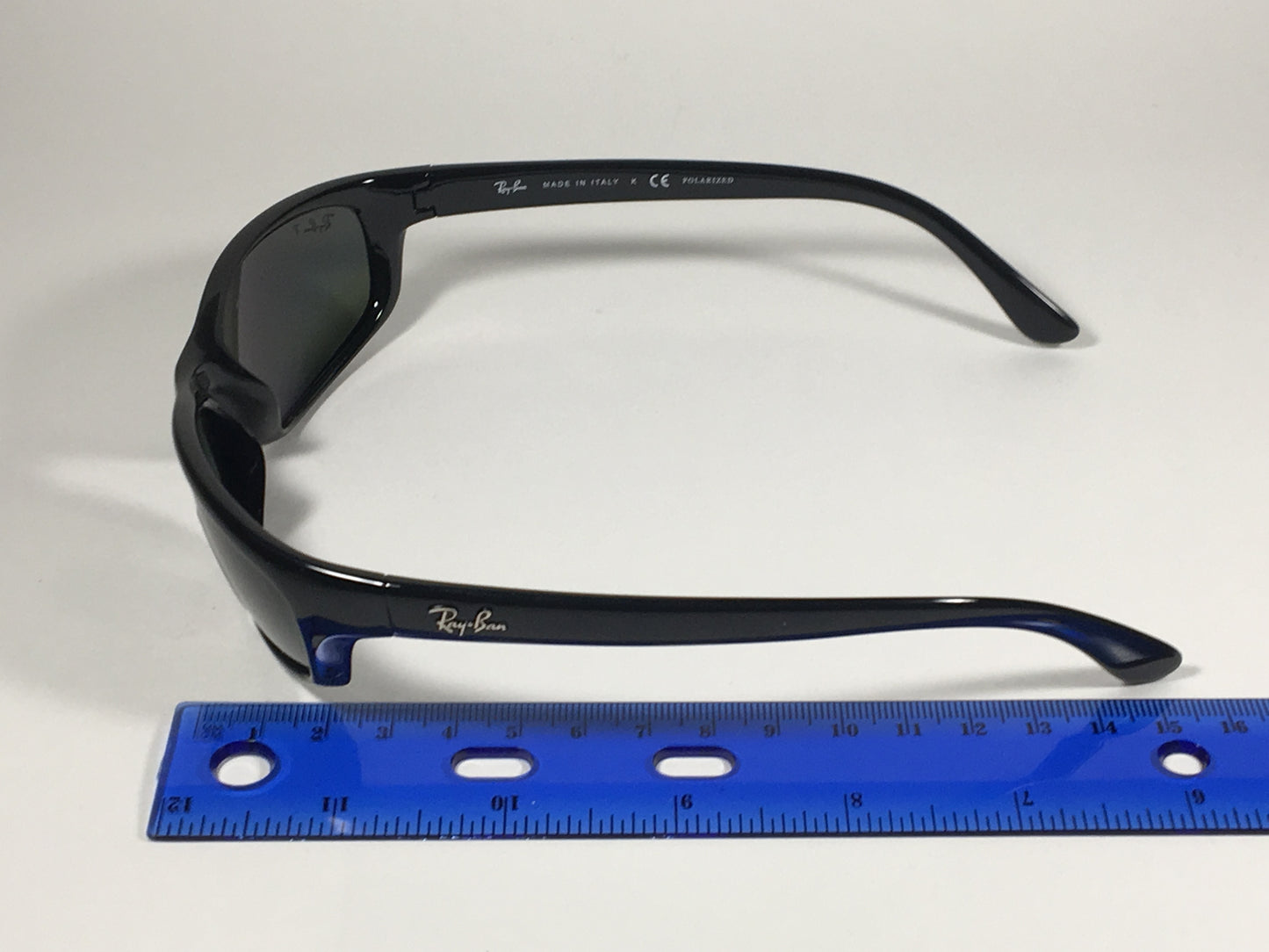 Ray-Ban Polarized Small Predator Active Lifestyle Sunglasses RB4115 601/9A Wrap Black Gloss Green Lens - Sunglasses