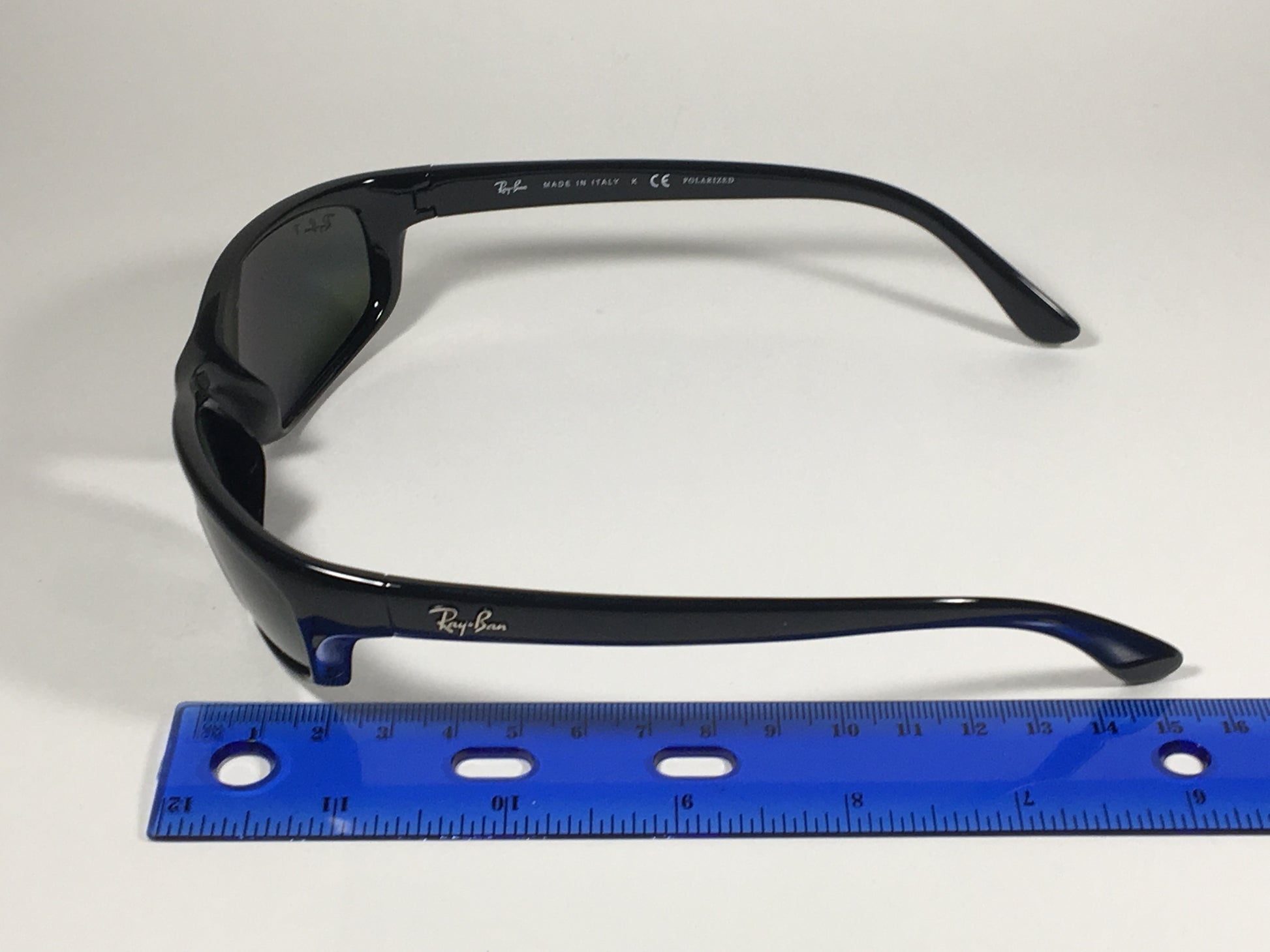 Ray-Ban Polarized Small Predator Active Lifestyle Sunglasses RB4115 601/9A Wrap Black Gloss Green Lens - Sunglasses