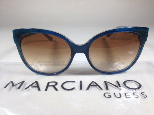 Guess By Marciano Gm727 92F Womens Cat Eye Sunglasses Blue Snake Brown Gradient Lens New - Sunglasses