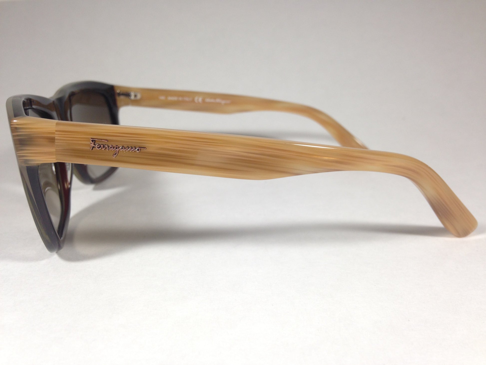 Salvatore Ferragamo Square Sunglasses Wood Pattern Dark Green Olive Frame Brown Gray Lens Sf686S 318 - Sunglasses
