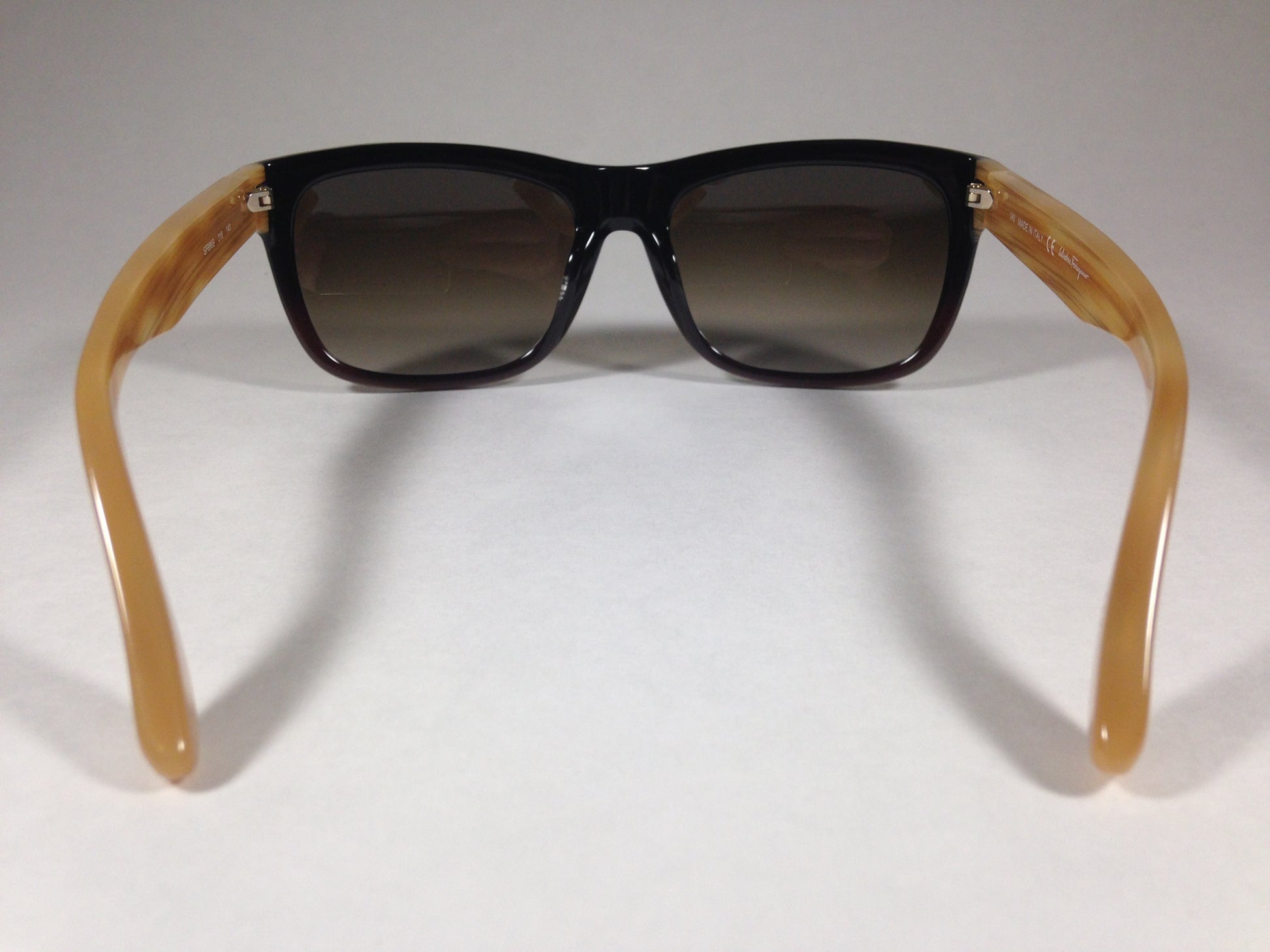 Salvatore Ferragamo Square Sunglasses Wood Pattern Dark Green Olive Frame Brown Gray Lens Sf686S 318 - Sunglasses