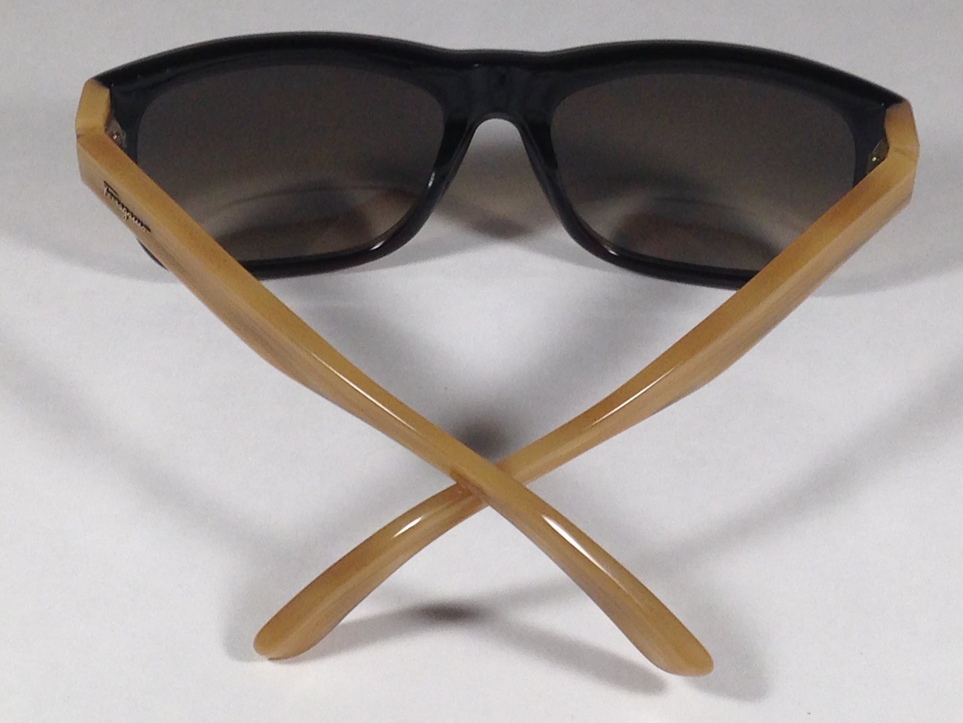 Salvatore Ferragamo Square Sunglasses Wood Pattern Dark Green Olive Frame Brown Gray Lens Sf686S 318 - Sunglasses