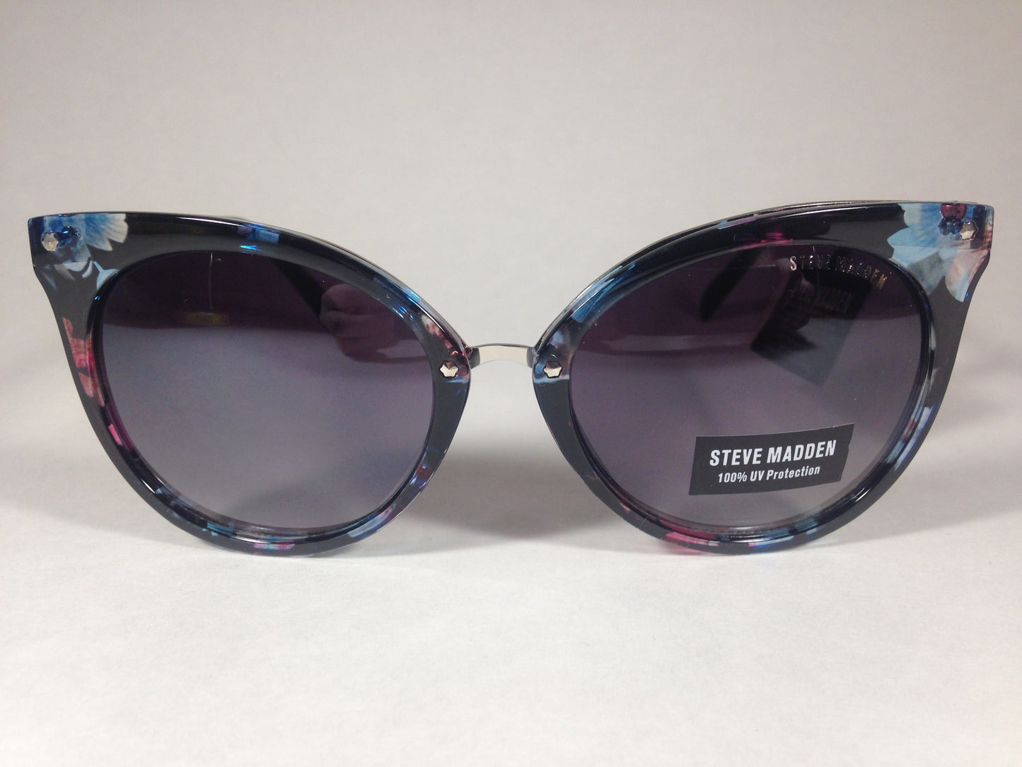 Steve Madden Cat Eye Sunglasses Flowers Smoke Gradient Lens Silver Metal Sm865127 Floral - Sunglasses