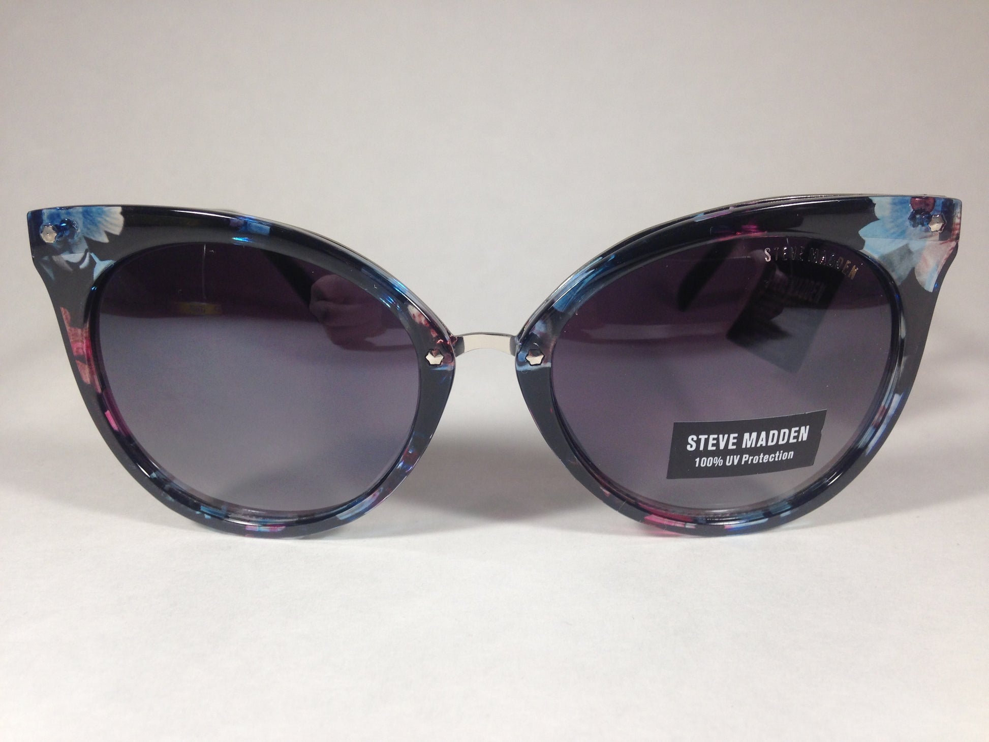 Steve Madden Cat Eye Sunglasses Flowers Smoke Gradient Lens Silver Metal Sm865127 Floral - Sunglasses