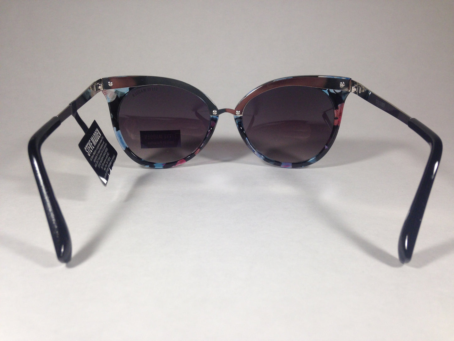 Steve Madden Cat Eye Sunglasses Flowers Smoke Gradient Lens Silver Metal Sm865127 Floral - Sunglasses