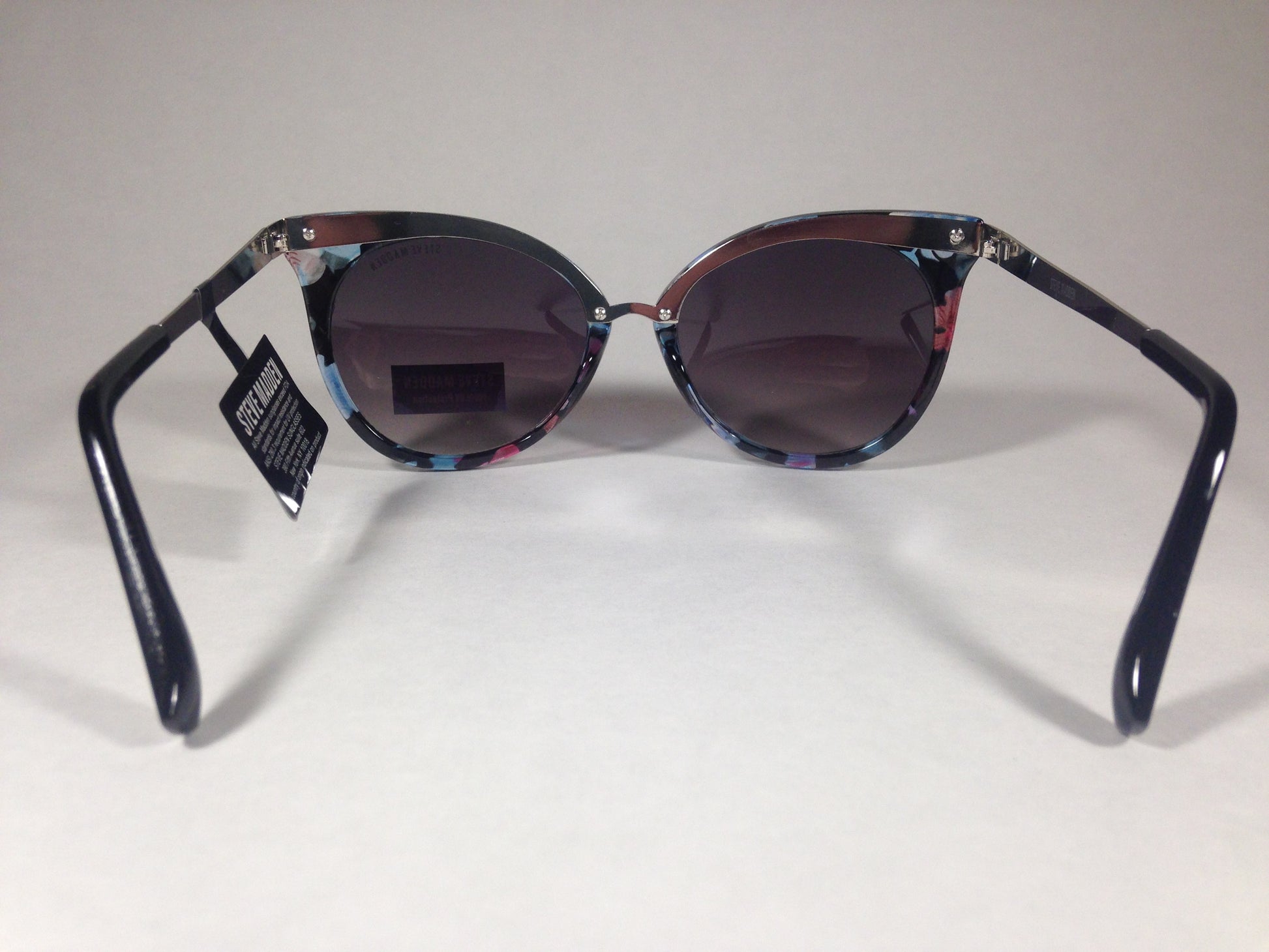 Steve Madden Cat Eye Sunglasses Flowers Smoke Gradient Lens Silver Metal Sm865127 Floral - Sunglasses