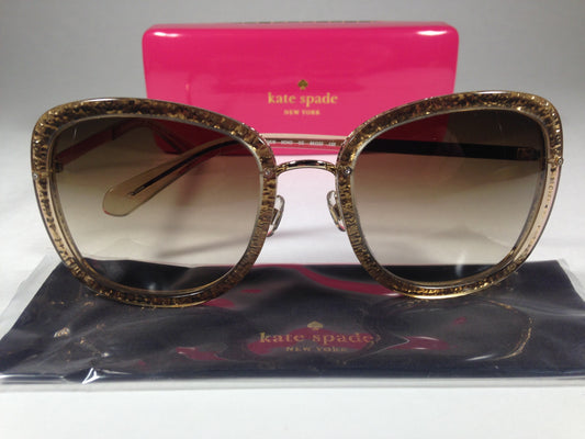 Kate Spade Womens Scottie 0Cw2 Cc Butterfly Sunglasses Gold Glitter Brown Gradient New - Sunglasses