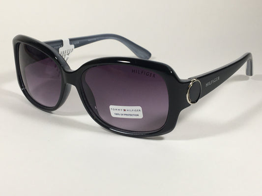 Tommy Hilfiger Quinn Oval Sunglasses Two Tone Black Gray Blue Frame Smoke Gradient Lens QUINN WP OL273 - Sunglasses