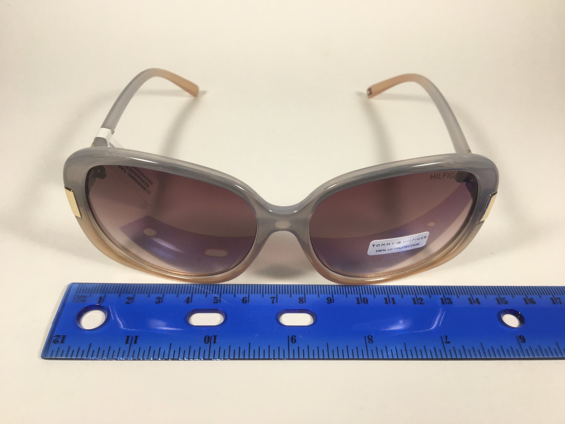 Tommy Hilfiger Janet Large Oval Sunglasses Gray Nude Frame Brown Gradient Lens JANET WP OL90 - Sunglasses