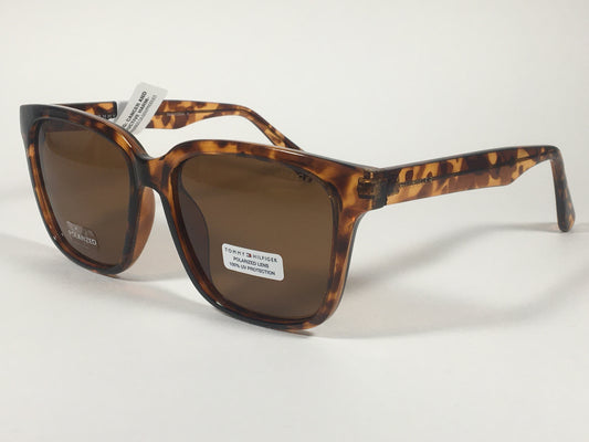 Tommy Hilfiger Polarized Jessica Square Sunglasses Brown Tortoise Frame Brown Lenses WP OL506P - Sunglasses