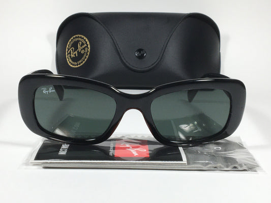 Ray-Ban Highstreet Sunglasses Flat Oval Black Gloss Frame Green Lens Rb4122 601/71 - Sunglasses