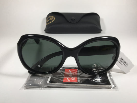 Ray-Ban Highstreet Round Sunglasses Black Gloss Nylon Frame Green Lens RB4191 601/71 - Sunglasses