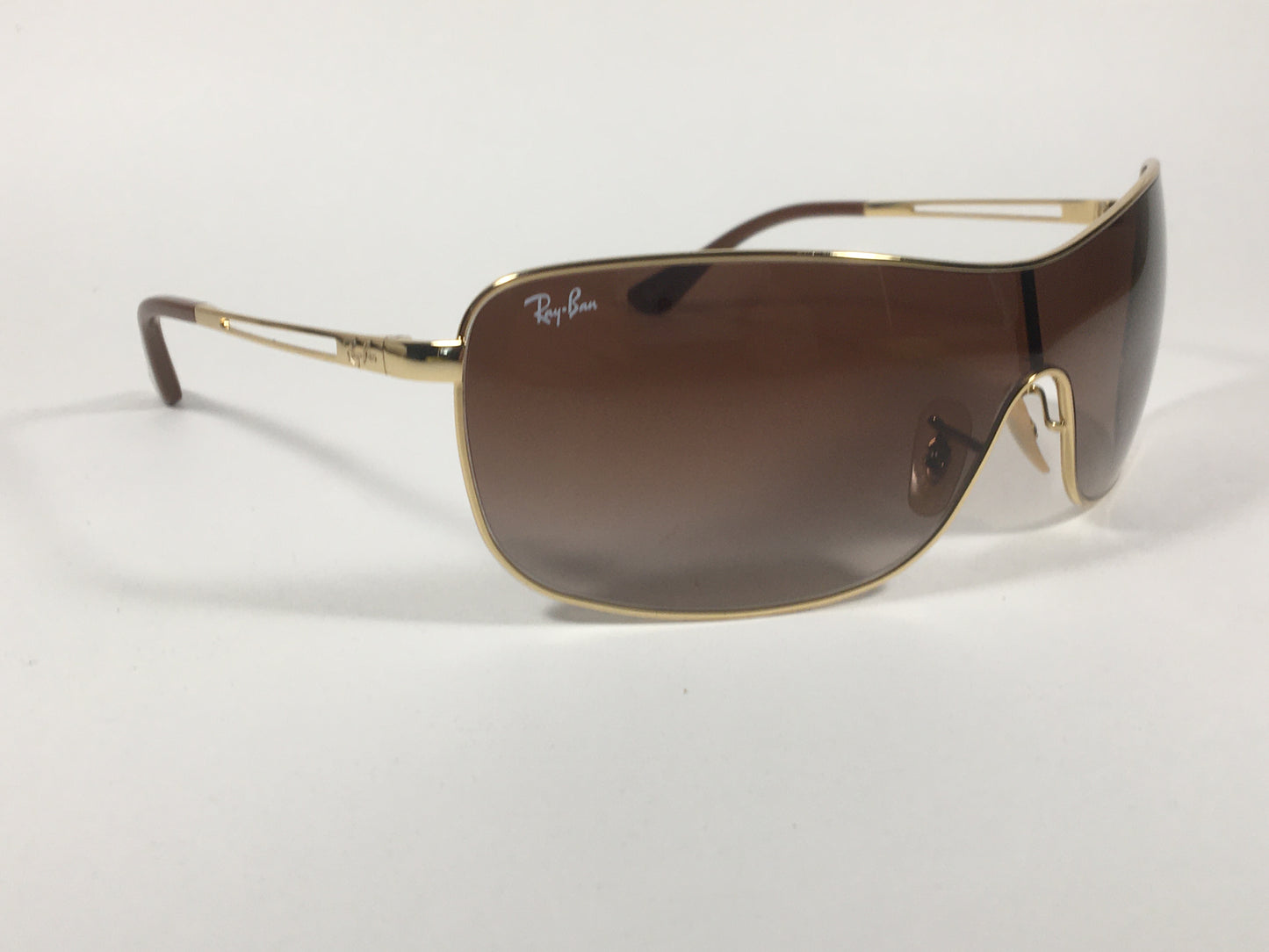 Ray-Ban RB3466 001/13 Shield Sunglasses Gold Metal Frame Brown Gradient Lens - Sunglasses