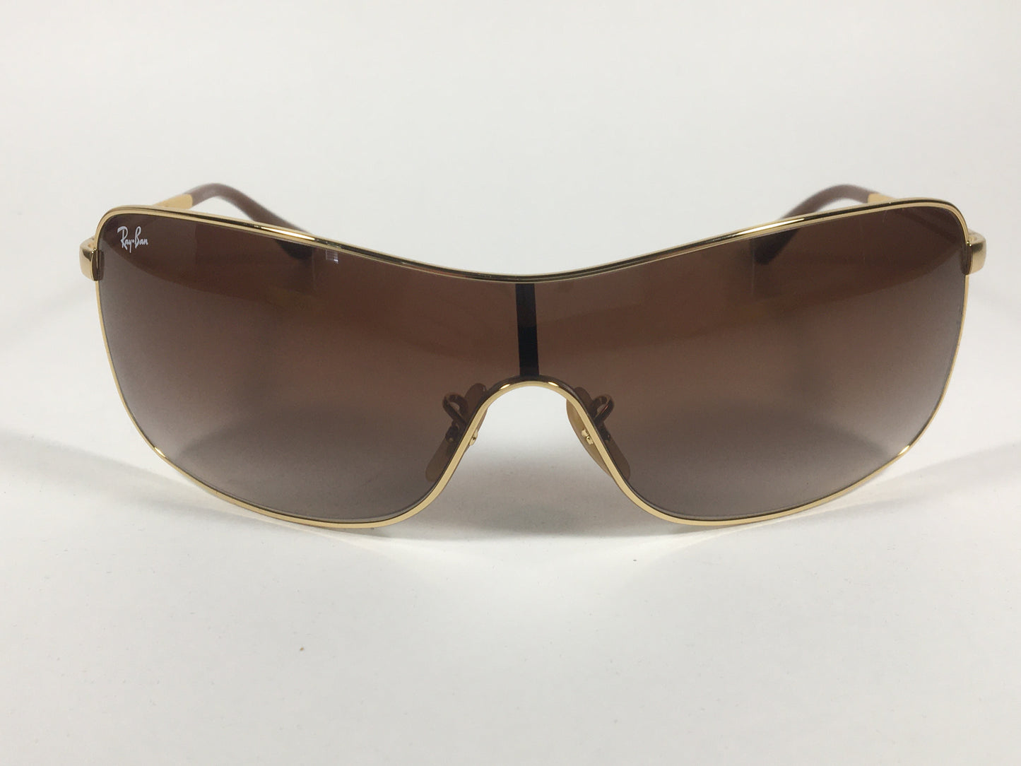 Ray-Ban RB3466 001/13 Shield Sunglasses Gold Metal Frame Brown Gradient Lens - Sunglasses