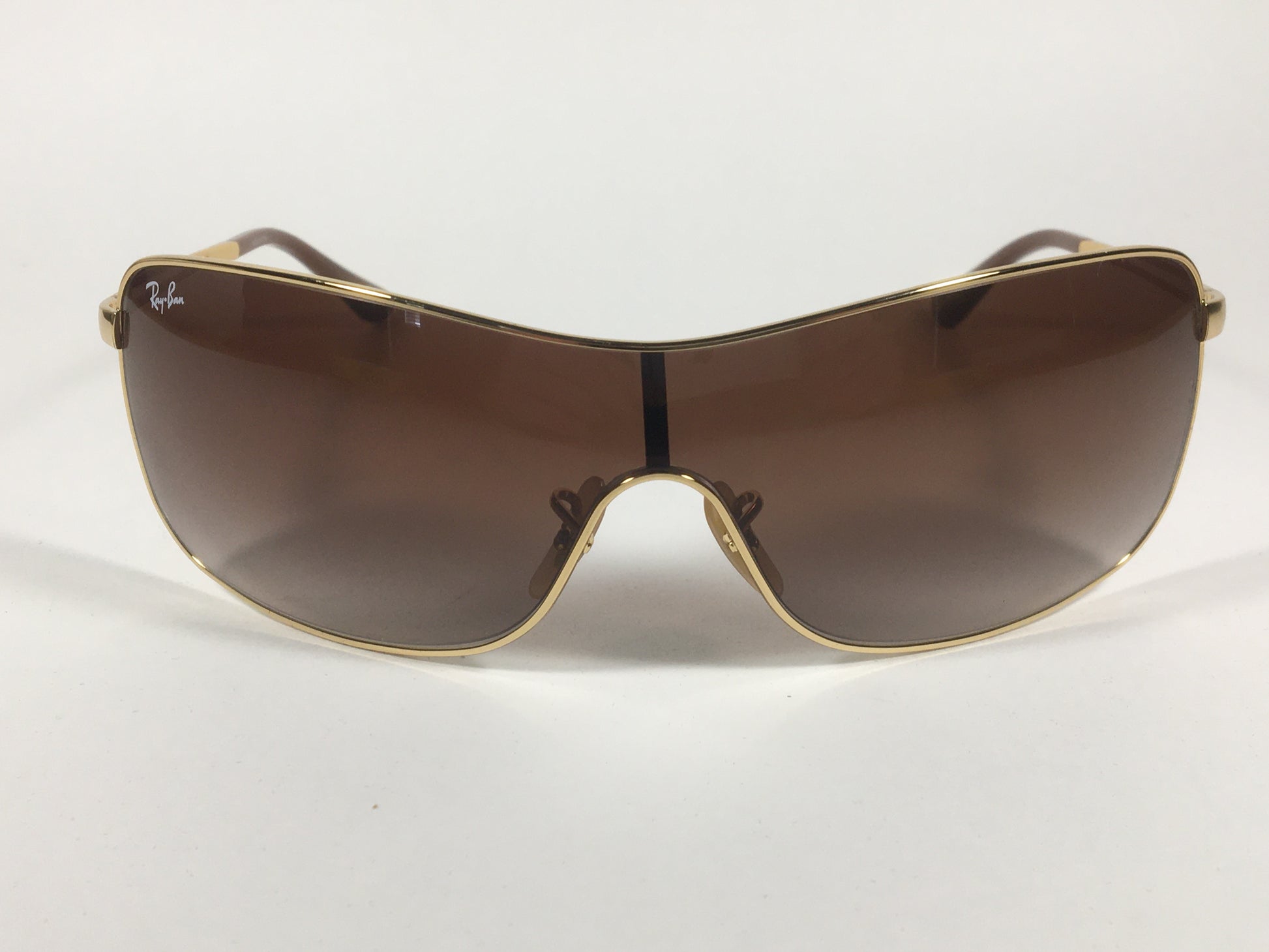 Ray-Ban RB3466 001/13 Shield Sunglasses Gold Metal Frame Brown Gradient Lens - Sunglasses