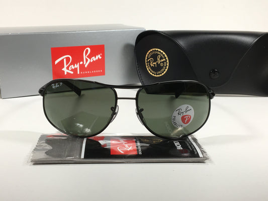 Ray-Ban Highstreet Polarized Aviator Sunglasses Black Green Lens RB3387 002/9A - Sunglasses