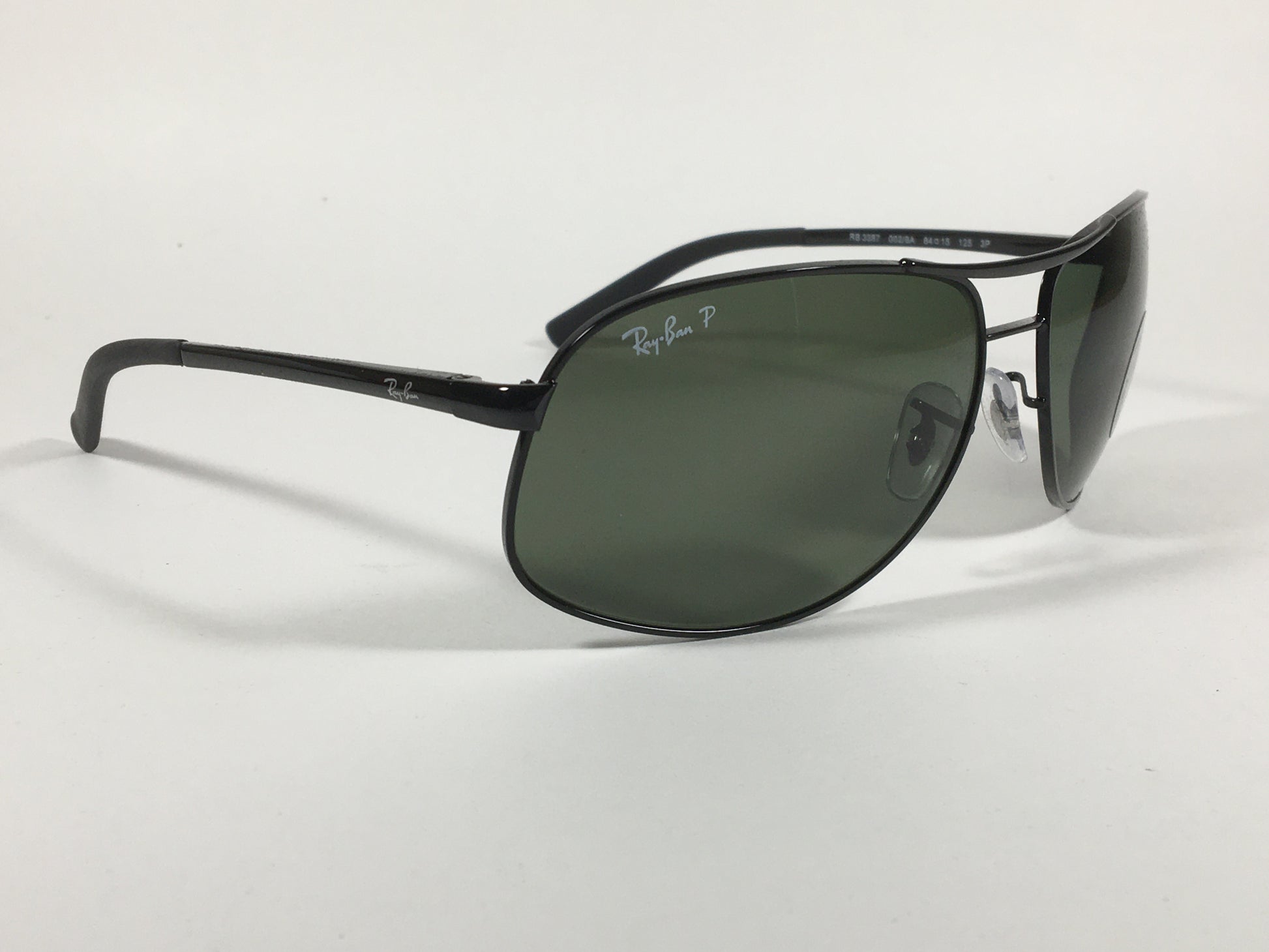 Ray-Ban Highstreet Polarized Aviator Sunglasses Black Green Lens RB3387 002/9A - Sunglasses