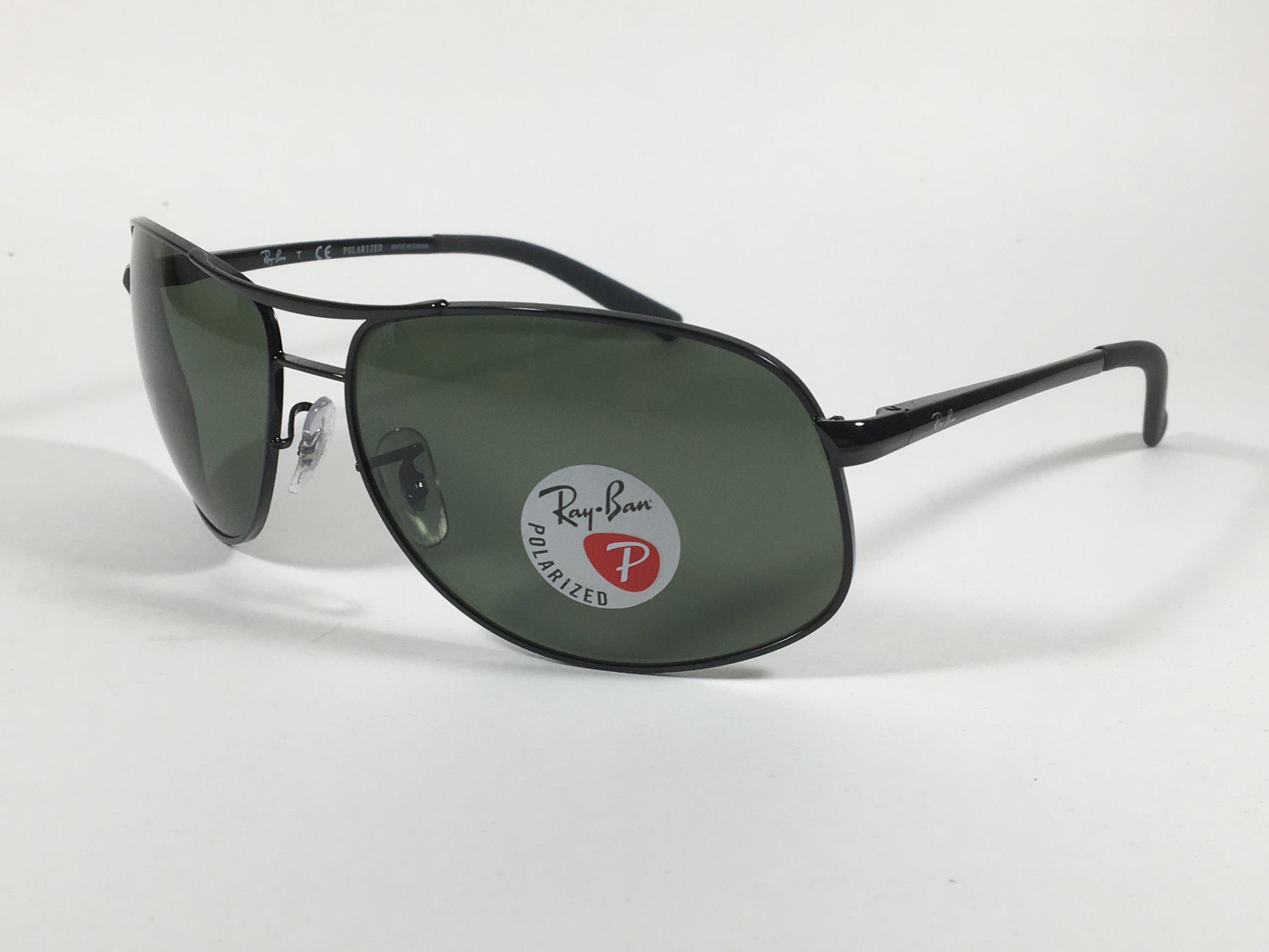 Ray-Ban Highstreet Polarized Aviator Sunglasses Black Green Lens RB3387 002/9A - Sunglasses