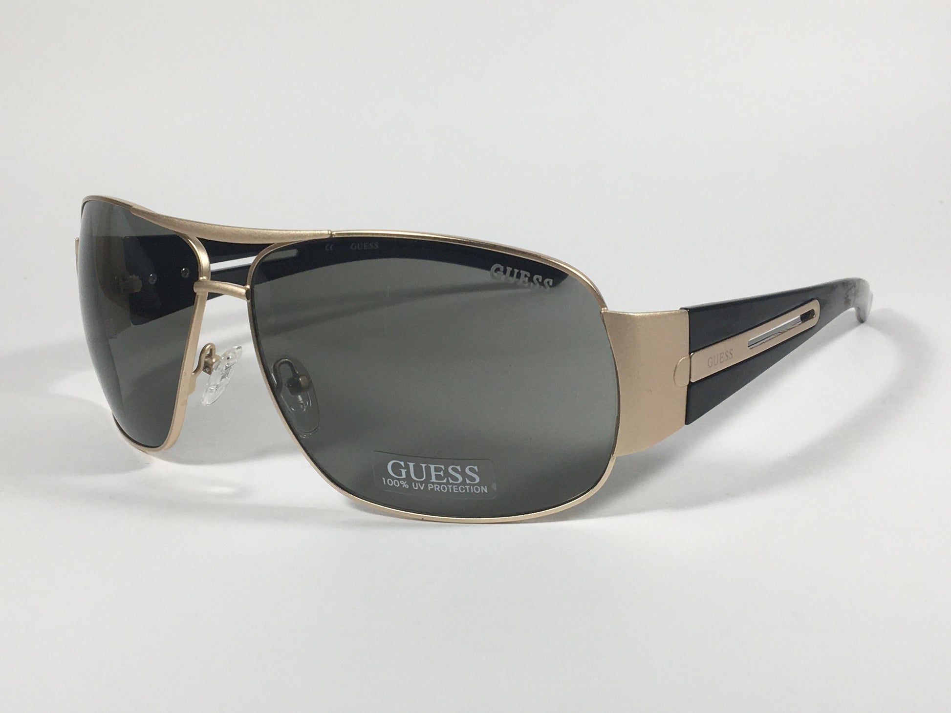 Guess Wrap Sunglasses Black And Gold Tone Metal Green Lenses GF0143 32E - Sunglasses