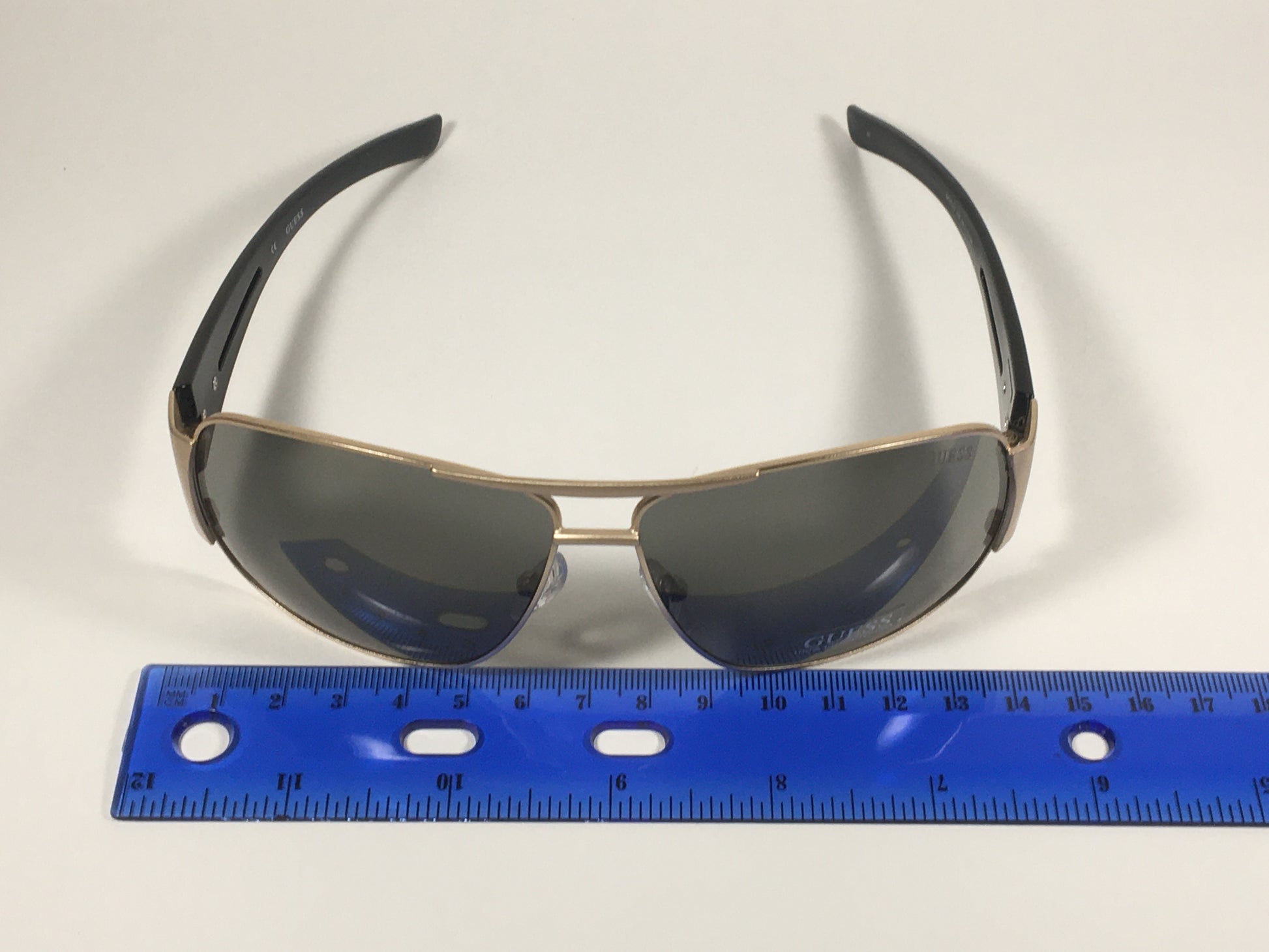 Guess Wrap Sunglasses Black And Gold Tone Metal Green Lenses GF0143 32E - Sunglasses
