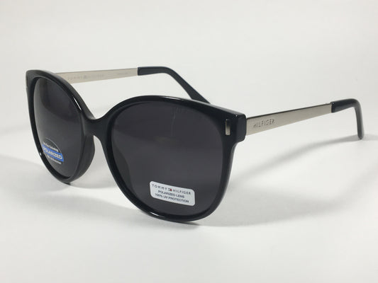 Tommy Hilfiger Breeda Polarized Sunglasses Black Silver Frame Gray Gradient Lens BREEDA WP OL429P - Sunglasses