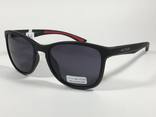 Tommy Hilfiger Duke Sport Sunglasses Matte Black Red Stripe Gray Lens Duke MP OM481 - Sunglasses