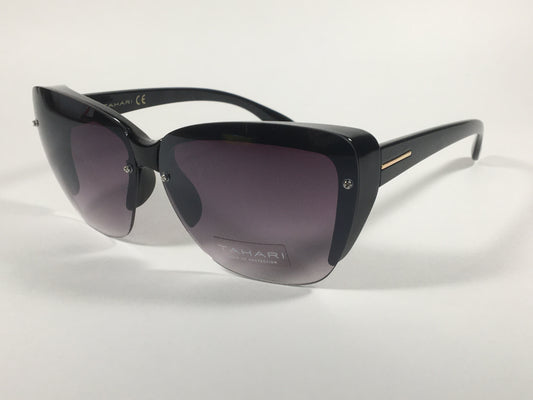Tahari Shield Cat Eye Sunglasses Black Frame Smoke Gray Gradient Lens TH705 OX - Sunglasses