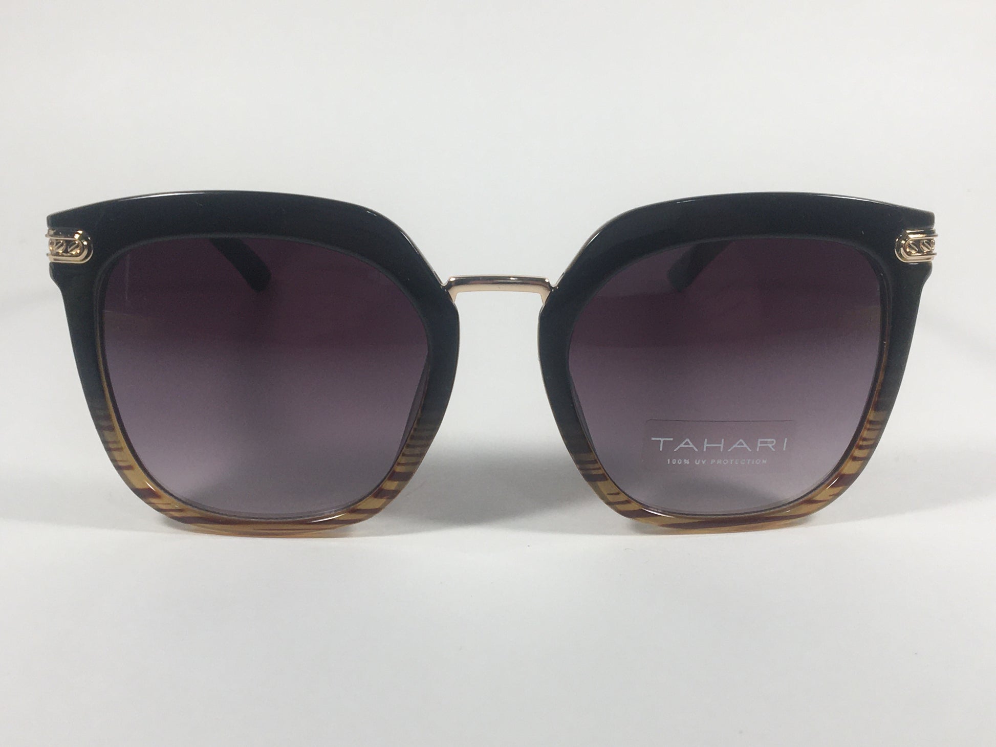 Tahari Large Cat Eye Sunglasses Black Brown Wood Plastic Frame Smoke Lens TH712 OXWD - Sunglasses