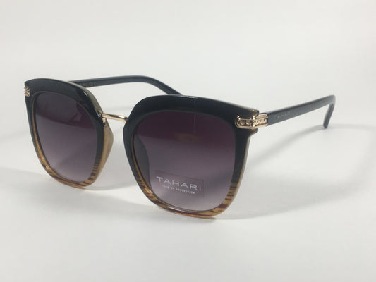 Tahari Large Cat Eye Sunglasses Black Brown Wood Plastic Frame Smoke Lens TH712 OXWD - Sunglasses