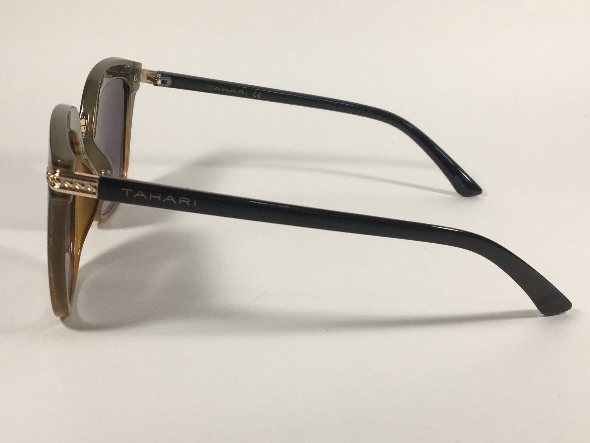 Tahari Large Cat Eye Sunglasses Black Brown Wood Plastic Frame Smoke Lens TH712 OXWD - Sunglasses