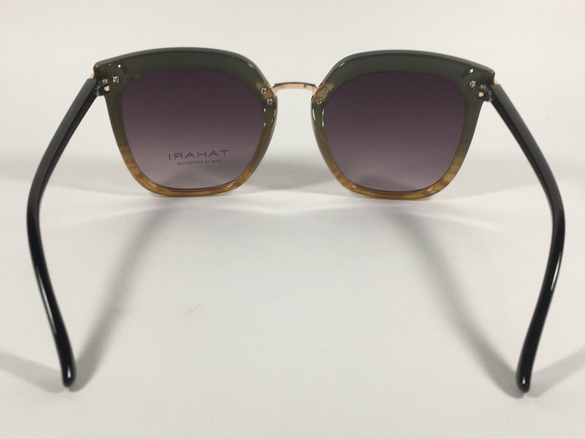 Tahari Large Cat Eye Sunglasses Black Brown Wood Plastic Frame Smoke Lens TH712 OXWD - Sunglasses