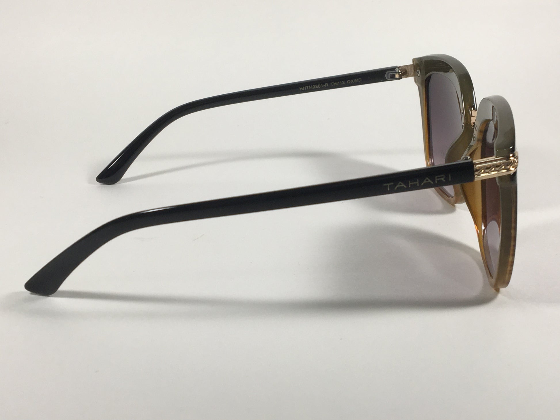 Tahari Large Cat Eye Sunglasses Black Brown Wood Plastic Frame Smoke Lens TH712 OXWD - Sunglasses