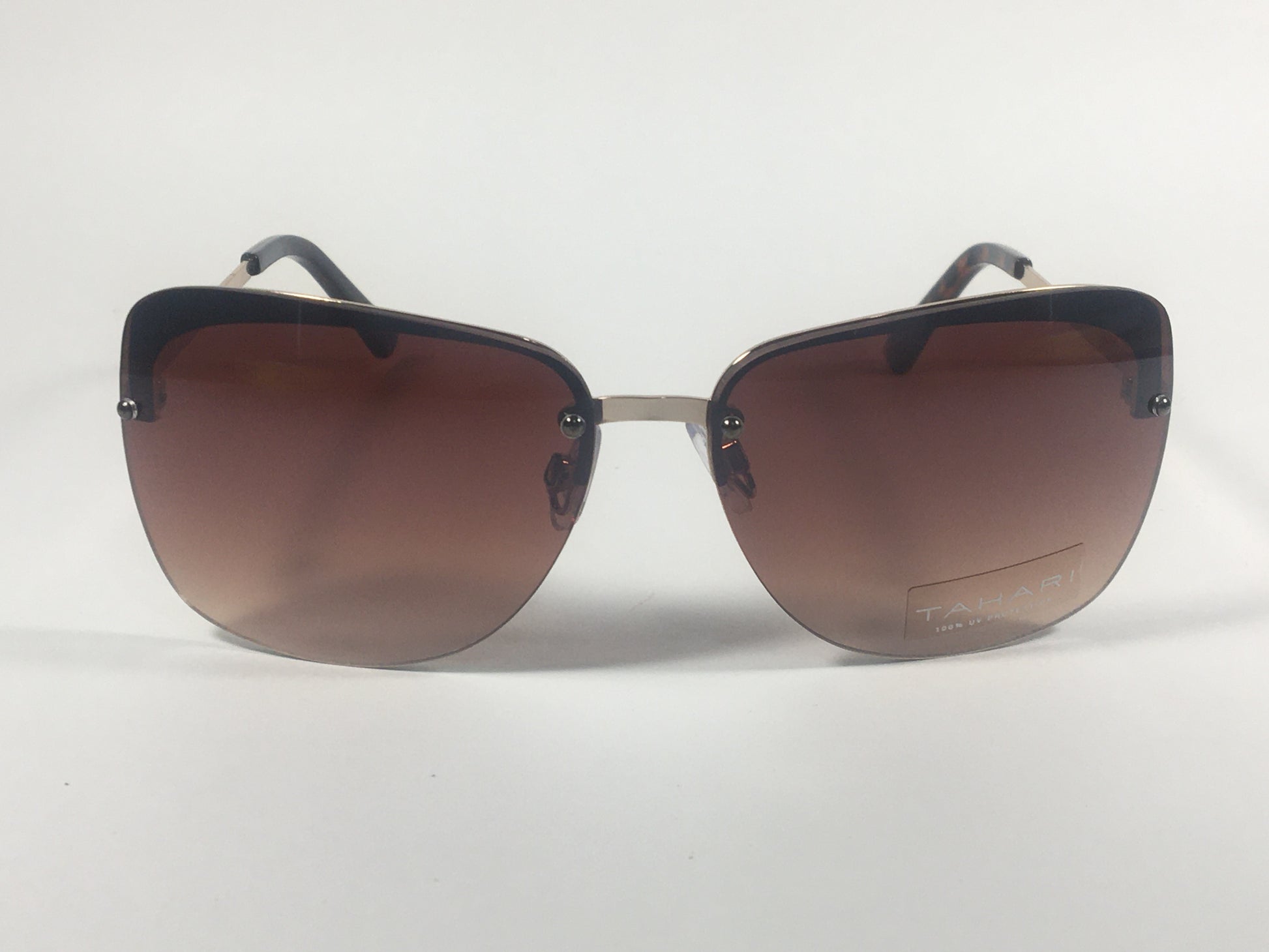 Tahari Rimless Butterfly Sunglasses Brown Tortoise And Gold Frame Brown Gradient Lens TH709 GLDTS - Sunglasses