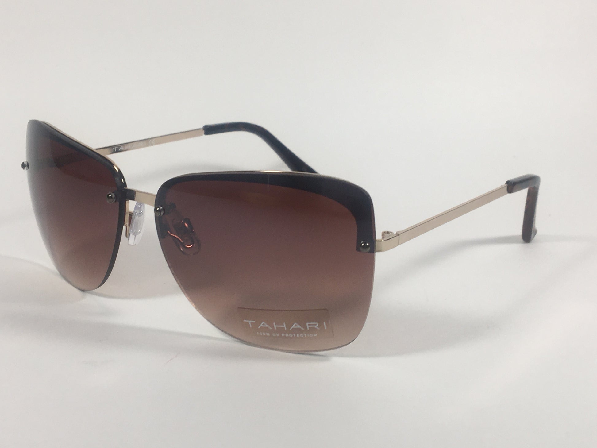 Tahari Rimless Butterfly Sunglasses Brown Tortoise And Gold Frame Brown Gradient Lens TH709 GLDTS - Sunglasses