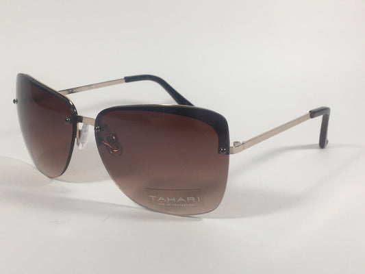 Tahari Rimless Butterfly Sunglasses Brown Tortoise And Gold Frame Brown Gradient Lens TH709 GLDTS - Sunglasses