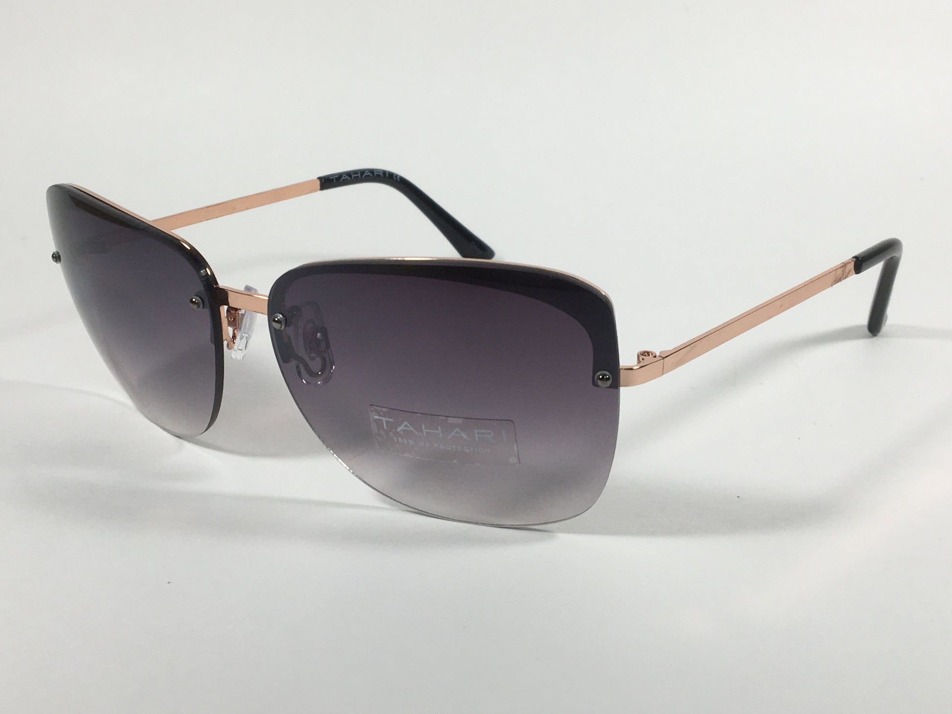 Tahari Rimless Butterfly Sunglasses Rose Gold And Black Frame