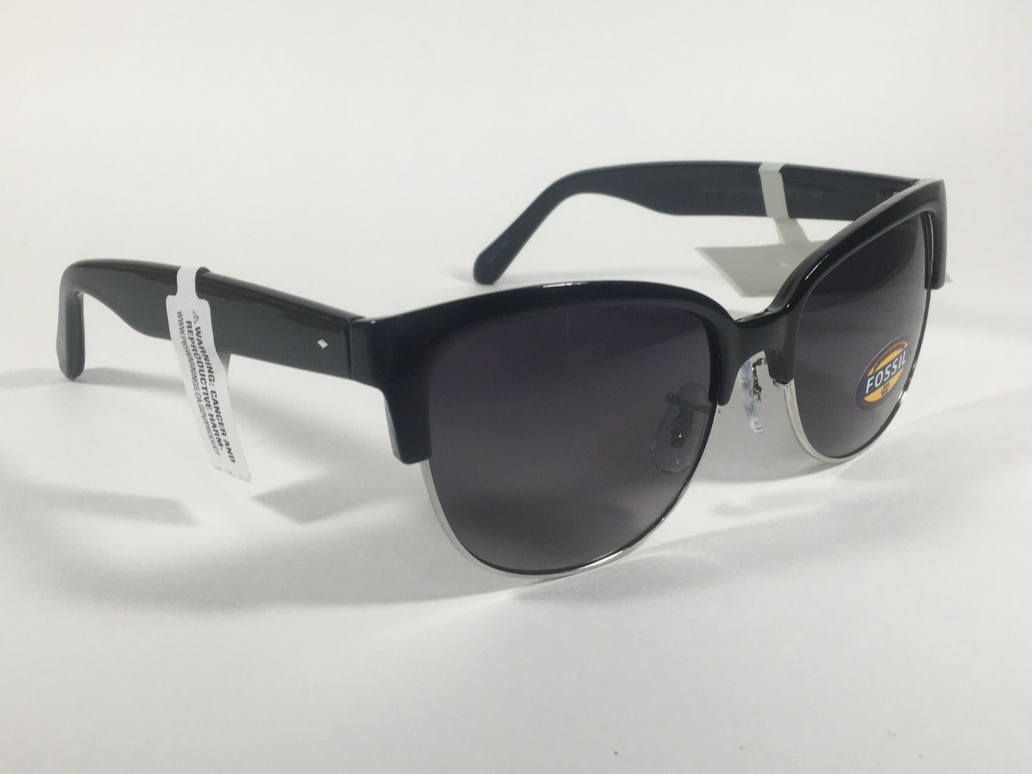 Fossil Catty Club Sunglasses Black Gloss Frame Silver Trim Smoke Gradient Lens FW148 - Sunglasses