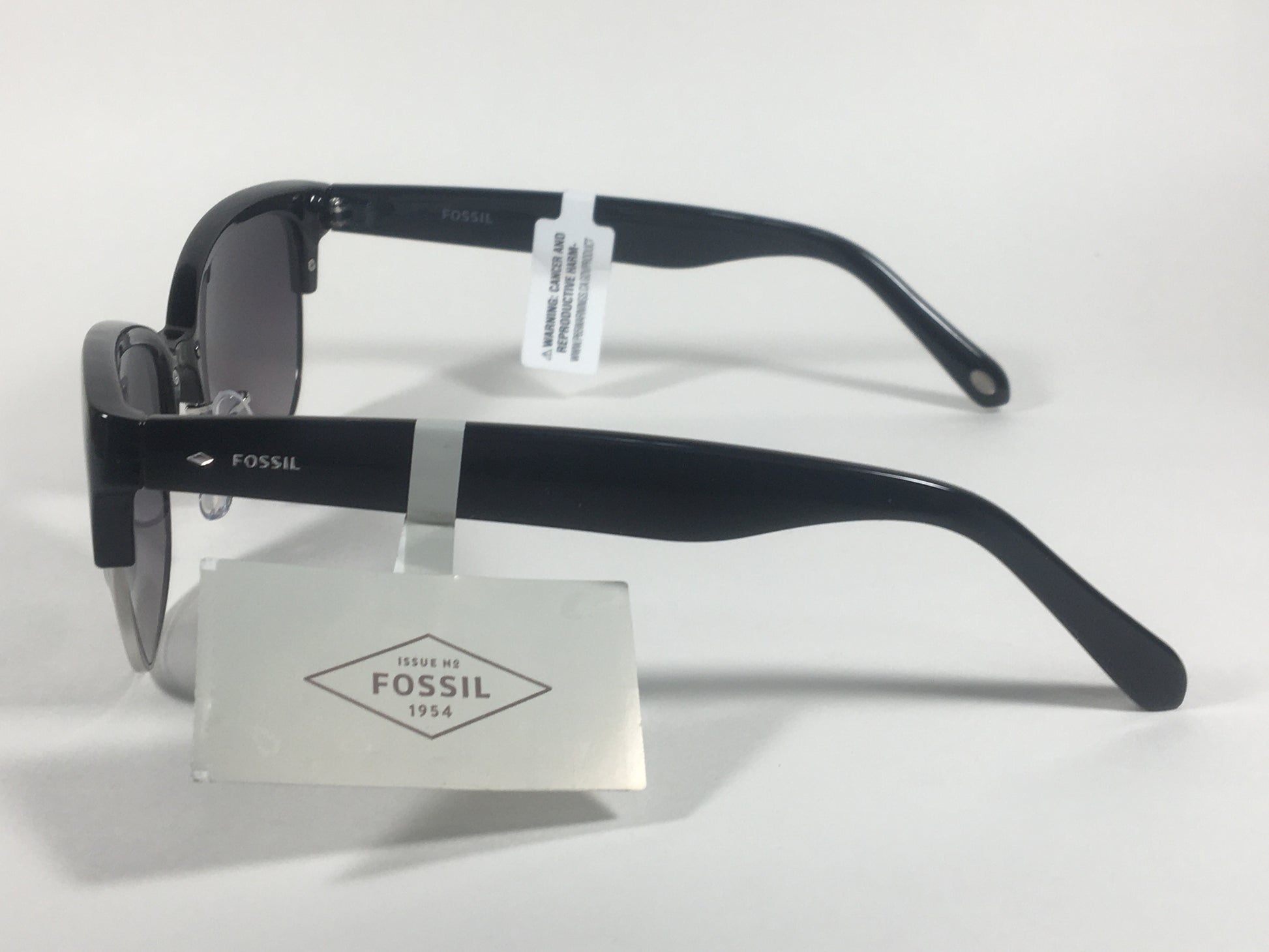 Fossil Catty Club Sunglasses Black Gloss Frame Silver Trim Smoke Gradient Lens FW148 - Sunglasses