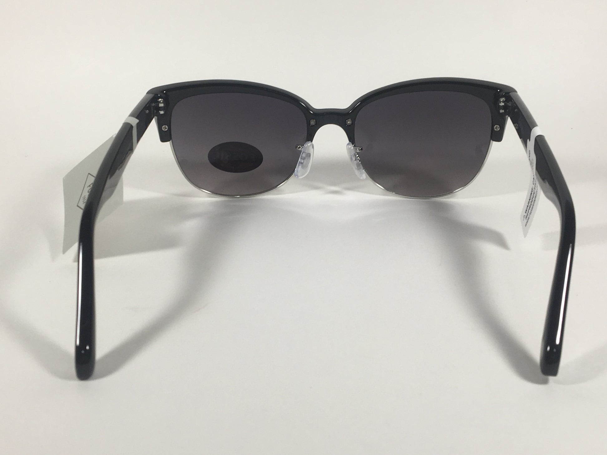 Fossil Catty Club Sunglasses Black Gloss Frame Silver Trim Smoke Gradient Lens FW148 - Sunglasses