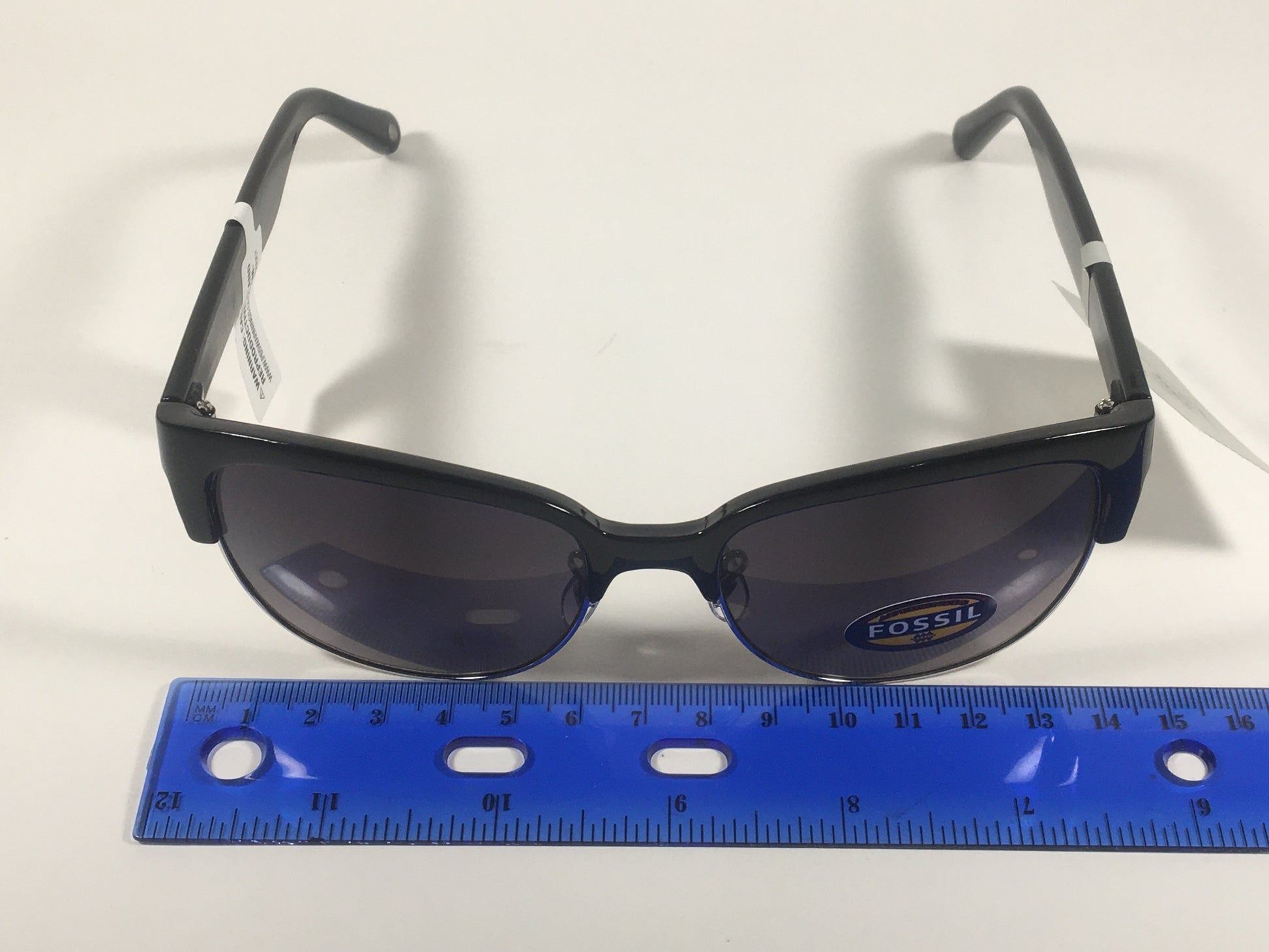 Fossil Catty Club Sunglasses Black Gloss Frame Silver Trim Smoke Gradient Lens FW148 - Sunglasses
