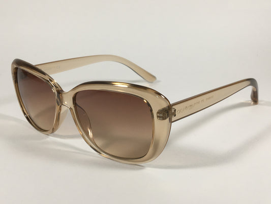 Calvin Klein Oval Sunglasses CK19541S 270 Light Brown Crystal Frame Brown Gradient Lens - Sunglasses