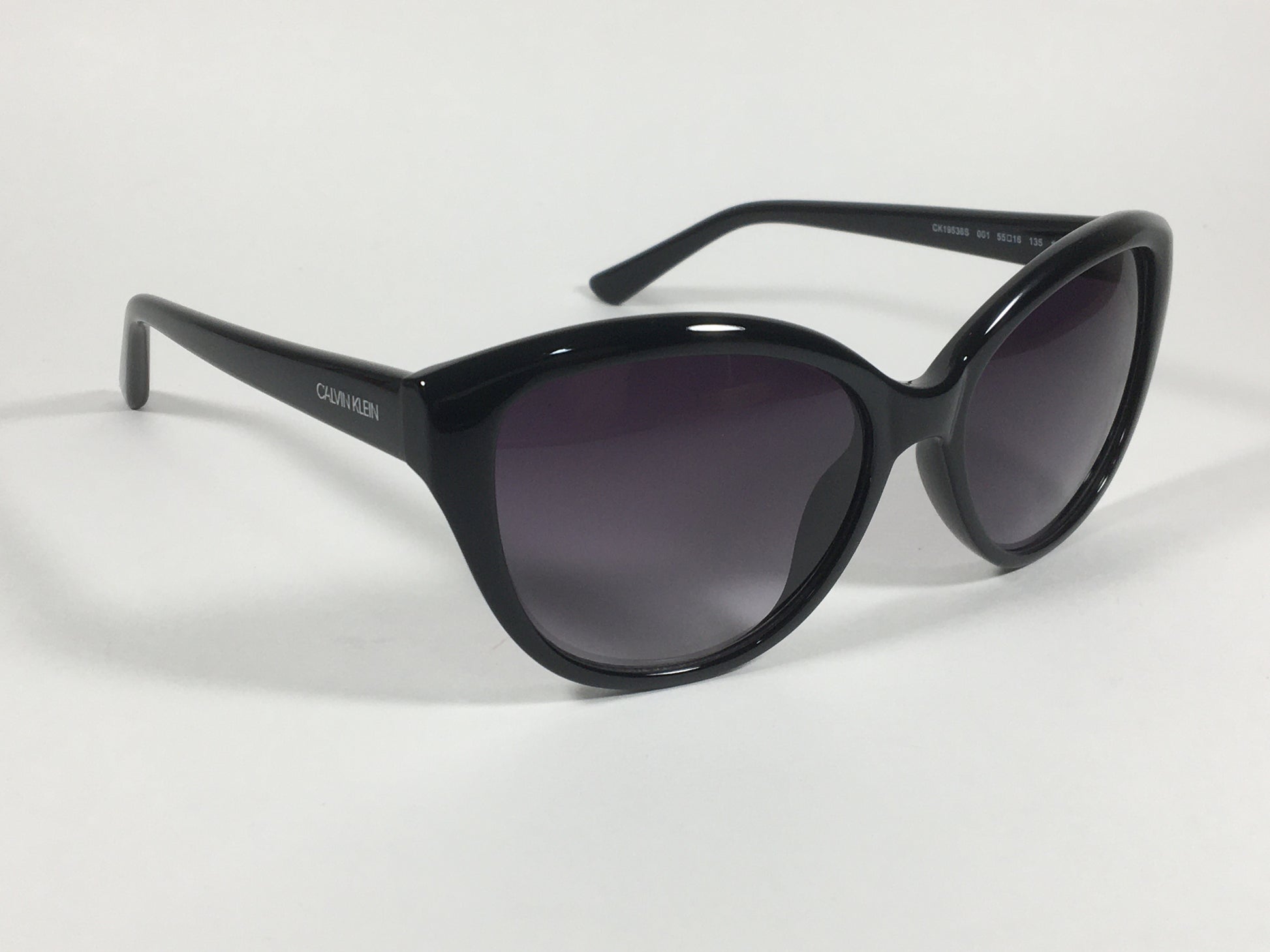 Calvin Klein Cat Eye Sunglasses CK19536S 001 Black Gloss Smoke Gradient Lens - Sunglasses